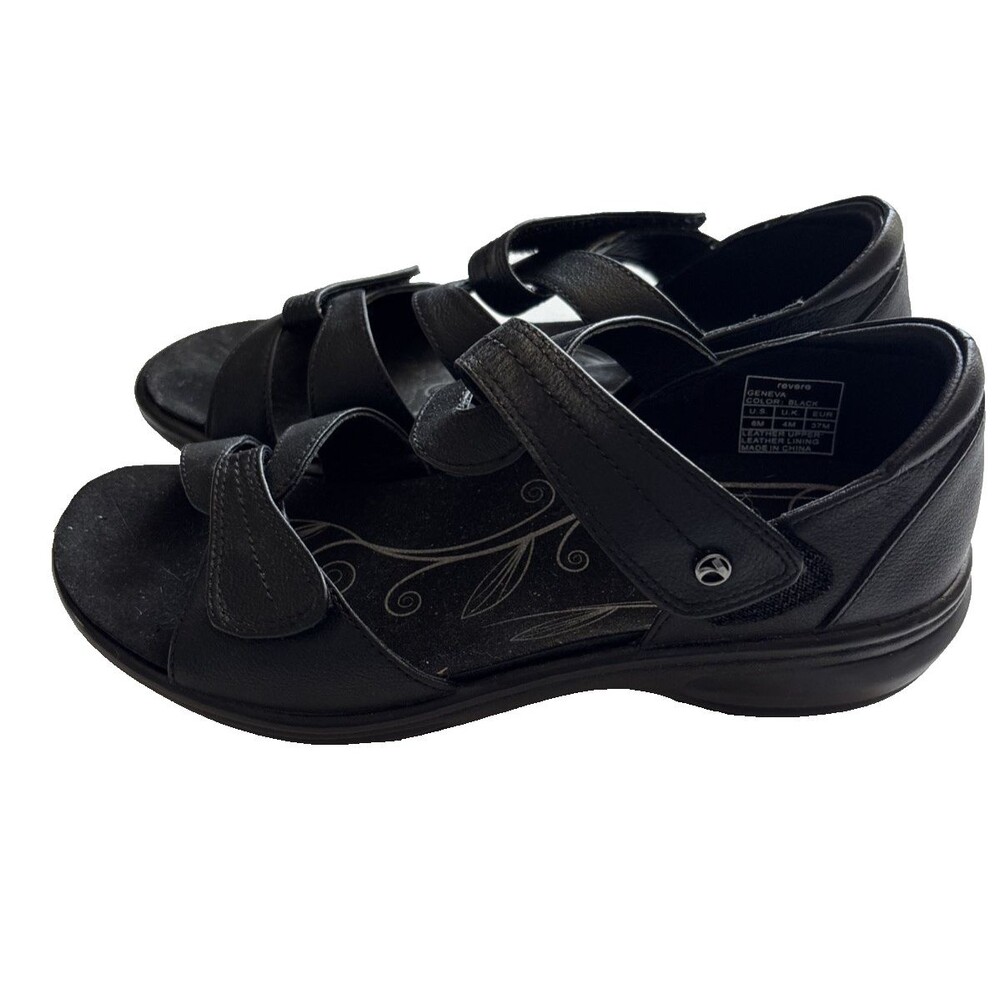 Black Revere Sandals Geneva Size 37 6.5 Adjustable Straps Closed Heel